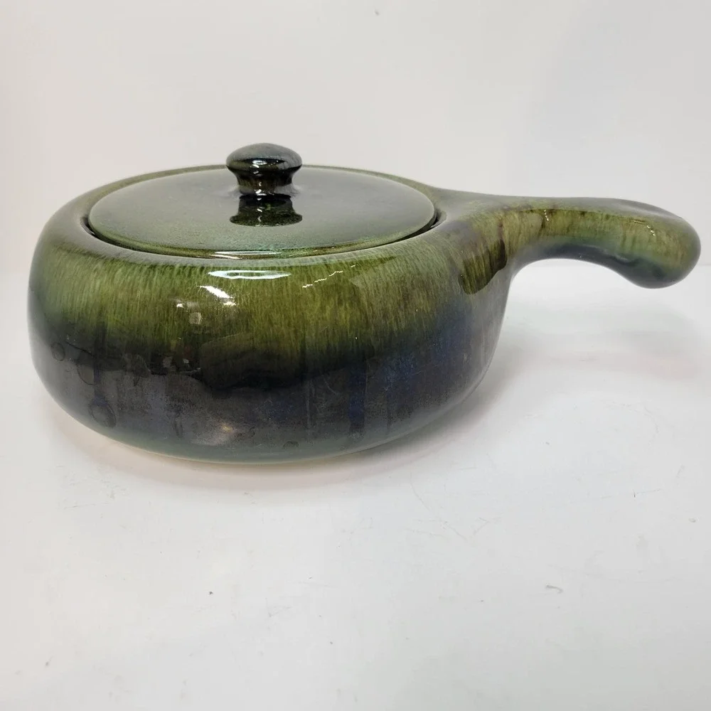 Vintage‎ Hull Covered Casserole Dish with Lid Green Glazed Pottery